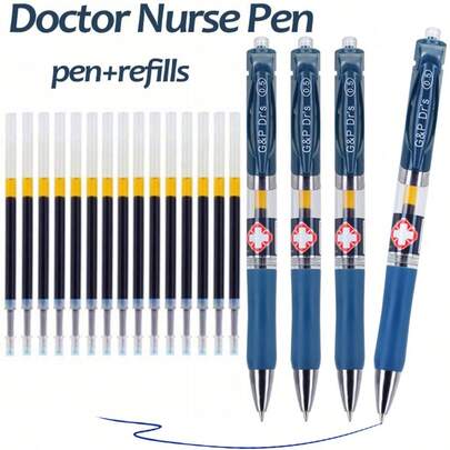 [Bolígrafo especial para médicos] Juego de 20 piezas/Set Bolígrafo especial para médicos con recambios de tinta azul oscuro de 0.5mm. Bolígrafo de gel para escribir recetas médicas para médicos, enfermeras y oficina (4 bolígrafos + 16 recambios)