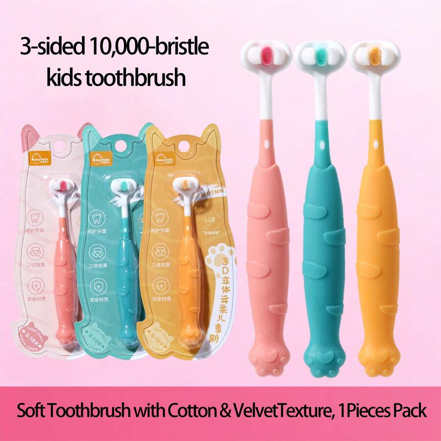 1 pieza Cepillo de dientes suave para niños, protección completa de 3 lados para las encías, cepillo de dientes de viaje individual empaquetado