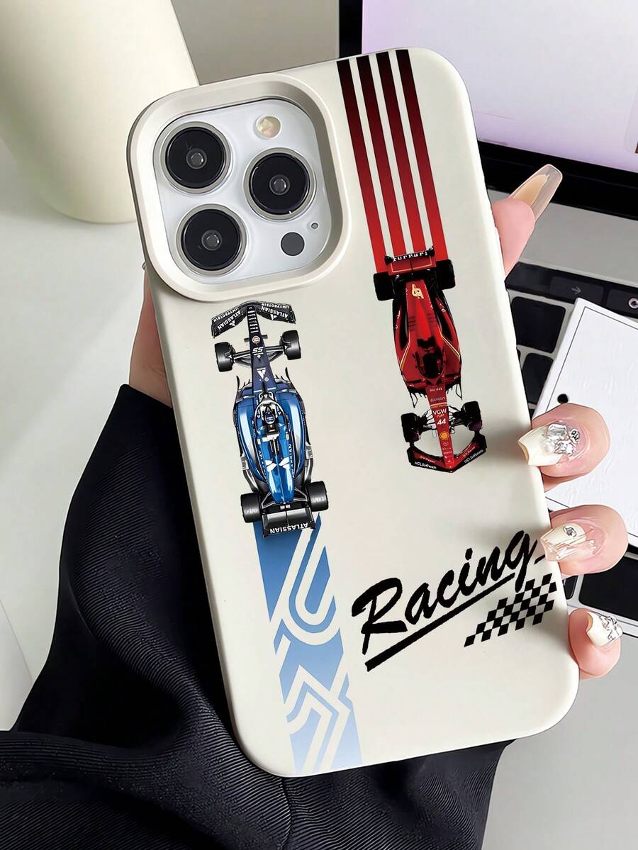 1pc Fashionable Personalized Red & Blue Racing Car Letter Pattern Shockproof Milky White Liquid Straight Edge TPU Phone Case Compatible With IPhone 16 Pro Max/16/16 Pro/16 Plus/15/15 Pro Max/15 Pro/11/12/13/14 Pro Max/11 Pro/11 Pro Max/12 Pro/12 Pro Max/13 Pro/13 Pro Max/14 Pro/14 Pro Max, Soft Case With Elegant Vibe - Multicolor - View 1