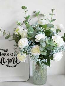 Bouquet de fleurs artificielles en plastique bleu avec tiges, mini bouquet de fleurs de carnation factices, convient pour l'arrangement de vase, le bouquet DIY, la décoration de la maison, la décoration de la chambre, la décoration de table, la décoration du salon, la décoration de bureau, la décoration de jardin extérieur, la décoration de mariage, la décoration de fête, la décoration d'anniversaire - Bleu ciel - Voir 11