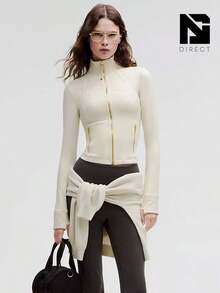 Lululemon Define Cropped Jacket Nulu-For Yoga Gym Running-Sweat-Wicking-Yoga-All Seasons Sport-Spring/Summer-Autumn/Winter-Back To School - Bone/Gold - 查看 2