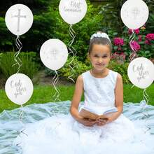 Skylety 48 Cross Doves Latex Balloons - 12 Inch Baptism Decorations For God Bless You First Communion Christening Supplies (Pink) - 白色,銀色 - 查看 7