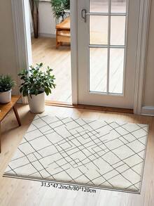 1pc Beige Area Rug, Hand-Painted Checkered Pattern, Soft & Comfortable Texture, Easy Maintenance, Non-Slip Backing, Suitable For Living Room, Bedroom, Kitchen, Dining Room, Office, Room Decor, And Doormat - White - View 11