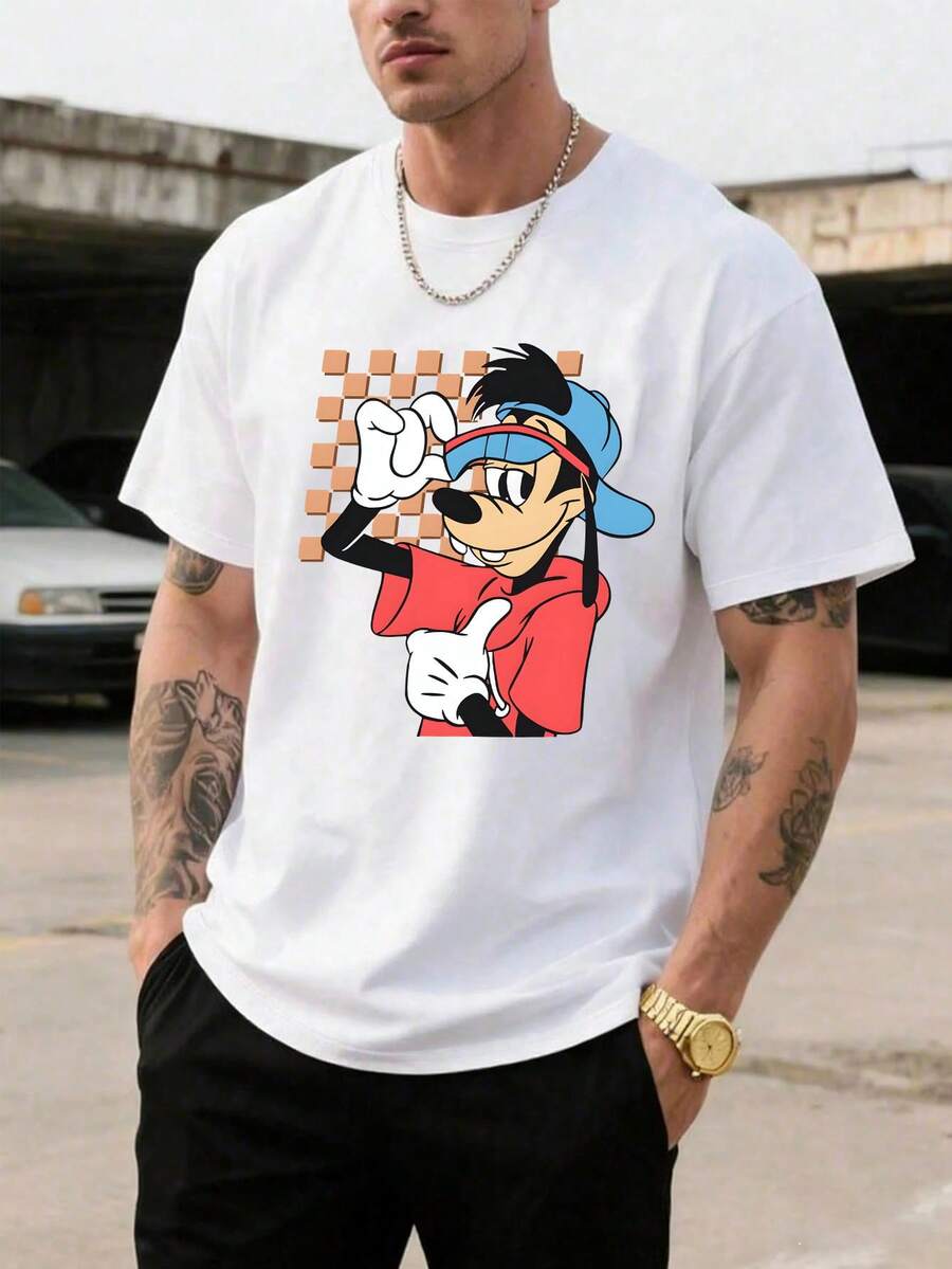 Men's Disney Casual T-Shirt, Max Goof Retro Skate Print, 90s Cartoon Design, Comfortable Soft Fabric, Perfect For Goofy Movie Fans - 白色 - 查看 1