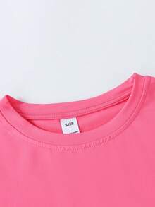 1件女童甜美可爱珍珠奶茶印花短袖T恤，舒适透气，夏季日常休闲装 - 玫紅色 - 查看 4