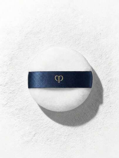 CPB Round Powder Puff With Satin Ribbon, White Velvet Texture, For Setting Makeup And Achieving Flawless Complexion