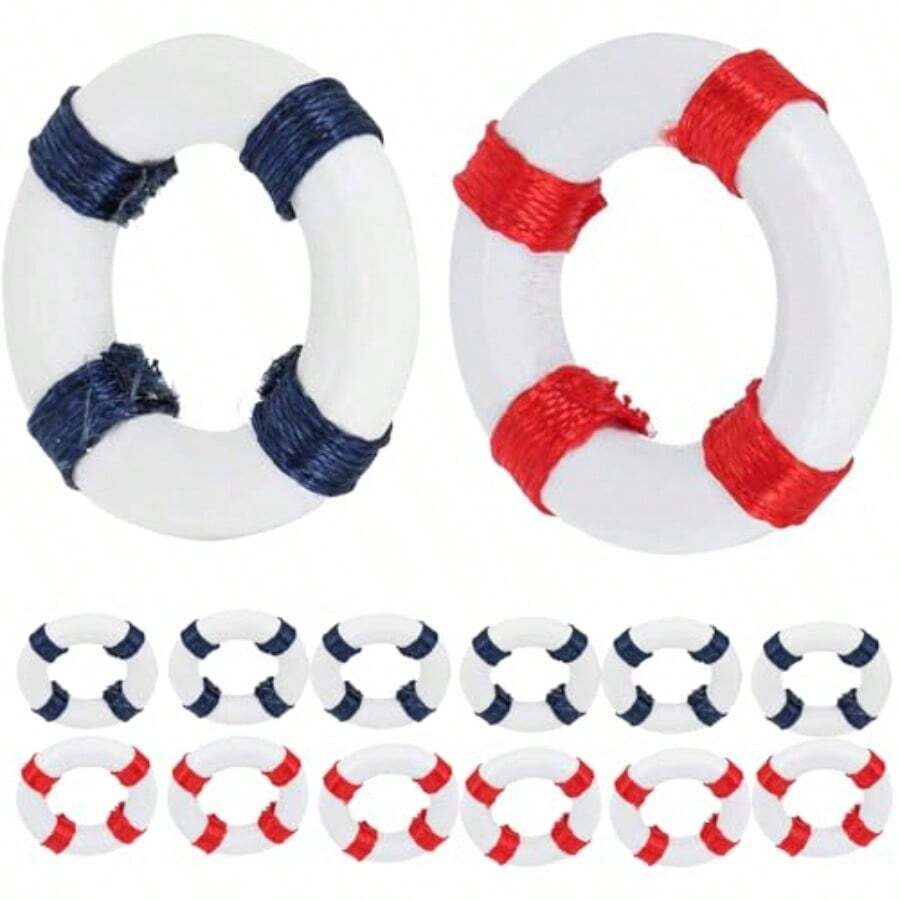 14pcs Mini Life Ring Decorations Wood Landscape Swim Ring Buoy Home Wall Nautical Decor Miniature Swim Ring Decorative Ornaments - -如圖所示- - 查看 1