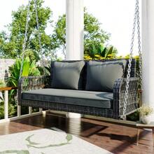 Swing, Garden Swing, Outdoor Garden Furniture Set, Grey Rattan, Grey Seat Cushion, 2 Seats, With Seat And Back Cushions, Removable And Washable - C - View 8