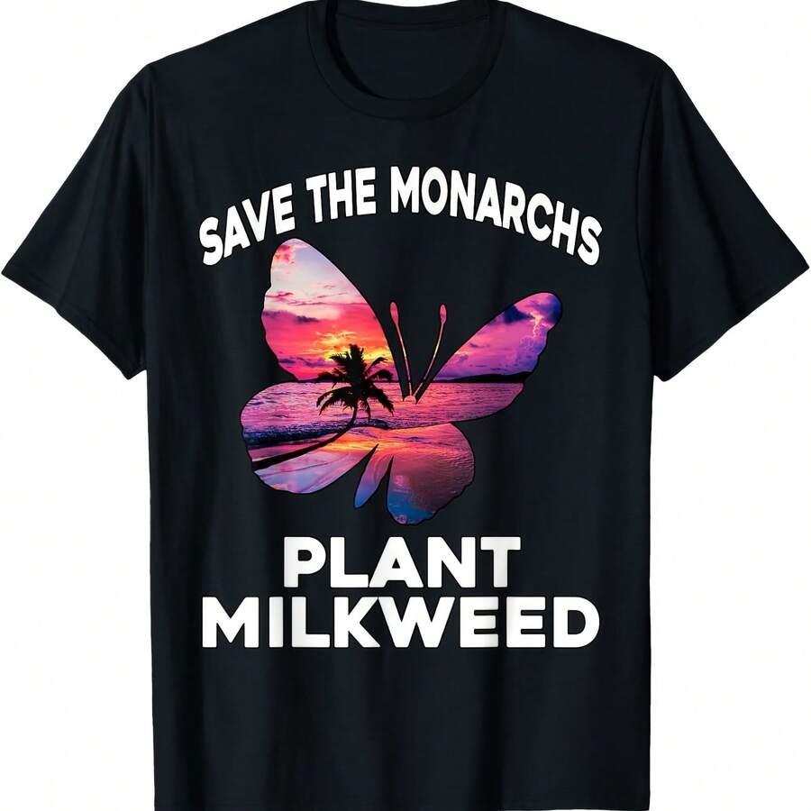 Camiseta "Mariposa Monarca" - Salva a las Monarcas, Leche Vegetal - Negro 4 - Ver 1