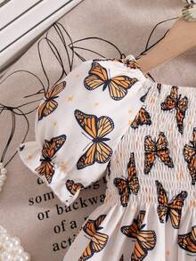 Infant/Baby GirlCute Vacation Style Butterfly Print Lantern Sleeve Dress, Summer - Multicolor - View 5