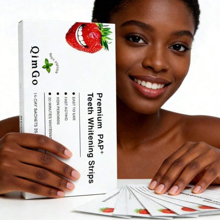 7-14-21片装草莓味牙齿美白贴片 + PAP + 干胶 + 牙齿美白贴片，牙齿美白，深度清洁，口腔护理，美白贴片，清新口气，牙齿美白贴片，旅行和居家两用，日常使用 - PAP+乾貼+美白牙貼 - 查看 1