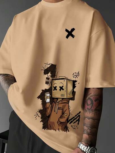 Camiseta Masculina Basica Tradicional Adulto Casual StreetWear Algodão Premium Moda Good Person Homen Caixa Menino Papelão Sacola Cartoon