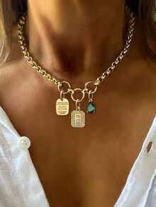1PC Gold A-Z Letter Necklace, Paired With A Lightning Pendant And Letter Chain, Stainless Steel Chain,For Work, Daily Life, Parties, Banquets, And Dance Party Decor,For Women's Exquisite Holiday Party Gifts - Yellow Gold - View 16