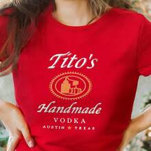 Tito's Handmade Vodka Logo T - Shirt For Fans, White Text With Orange Emblem, Austin Texas Star Design, Black Casual Crew Neck T - Shirt, Soft Breathable Summer Tee For Men Women FansValentine Gift, Valentine Days,Going Out Tops,Vintage,Summer Outfits For Women,T-Shirt - 紅色 - 查看 7