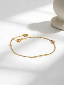 Charm-In 1pc Minimalist Gold-Tone Zirconia Chain Bracelet For Women - Yellow Gold - View 4