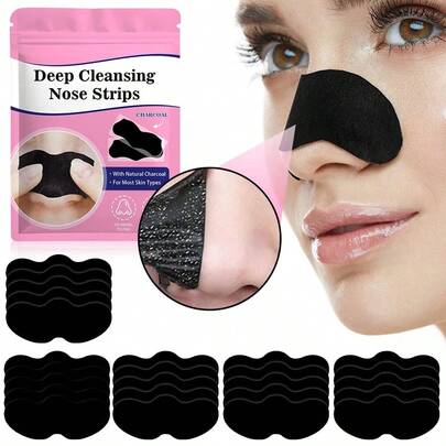 60 tiras negras para la nariz, tiras para los poros de la nariz, tiras para eliminar los puntos negros - Limpieza profunda y reducción de poros, eliminación de puntos negros y blancos, adecuado para todo tipo de piel, eliminación de puntos blancos, fácil de usar, fórmula suave, herramienta de cuidado de la piel, limpieza facial diaria y cuidado, cuidado de la piel diario.