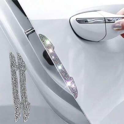 2条装汽车后视镜钻石装饰防撞条，水钻奢华装饰门保护条，闪耀魅力，全面保护后视镜和车门