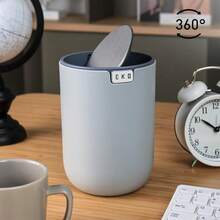 Mini Desk Trash Can With Swing-Top Lid 0.4 Gallon Small Table Round Wastebasket For Office, Home, Car (Grey) - 灰色15公升 - 查看 6