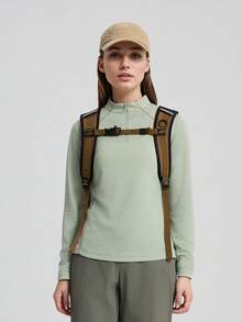 TECTOP Spring Summer Women's Long Sleeve Sports T-Shirt 1/4 Zipper Running Fitness Breathable Quick-Drying High Elasticity T-Shirt - 草綠色 - 查看 3