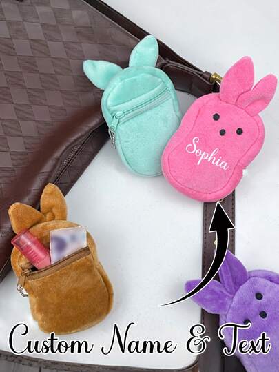 Custom Name & Text Portable Cartoon Rabbit Shaped Coin Purse & Headphone Case - Soft Synthetic Material,Easter Bunny Shaped Coin Purse,Cute Travel Storage For Earphones, Cash & Small Essentials, Headphone Bag, And Red Envelope,Small Wallet, Ideal For Daily Travel And Festival Gifting,Ideal For Daily Outings And Storage,Multipurpose Use,All Seasons,Gifts On Easter,Happy Easter