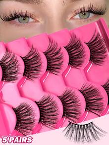 MAANGE 5 Pairs Natural Looking Thick False Eyelashes, Curled And Lengthened, Suitable For Parties, Cartoon Styles, Travel Essential, Extended Eyelash Ends, Eyelash Strips, Eyelashes, False Lashes - Black - View 11