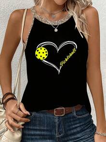 Sports - 'Pickleball' Heart - Shaped Graphic Women's Casual Printed Summer Tank Top - màu đen - Xem 1