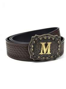 Men's Bohemian Western Cowboy Style Letter Relief High End Metallic Buckle Retro Brown - Multicolor - View 8