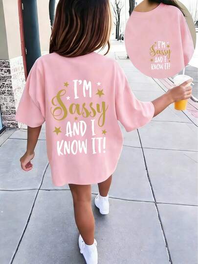 Tween Girl Casual Funny Print Round Neck Short Sleeve T-Shirt Top, Summer