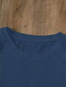 Damen Mode Lässig Baumwolle Oversized Langform Rundhals Kurzarm T-Shirt, Perfektes Regular Fit Oberteil für Herbstmode, Outdoor, Y2K, Streetwear - Denimblau - Übersicht 5