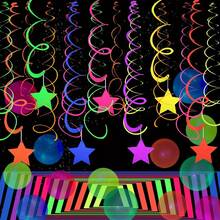 20pcs Reflective Neon Swirl Decorations - Colorful Hanging Tassels, For Ceiling, Glow-In-The-Dark Stars, Suitable For Dark Parties, Birthdays And Events, No Power Needed, Blacklight Neon Decor - Multicolor - View 5