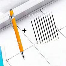 Set de 11 bolígrafos de punta de bola naranja - Incluye 1 bolígrafo y 10 recambios - Bolígrafo de gel retráctil de metal, 2 en 1 con función de pantalla táctil, apto para uso de oficina. - A - Ver 2