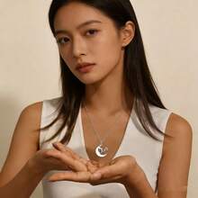 1PC[Star Moon]Personalized Stainless Steel Moon Star Arabic Name Pendant Necklace, Fashionable And Elegant Custom Jewelry, Unique Gift, Suitable For Daily Wear - Multicolor - View 11