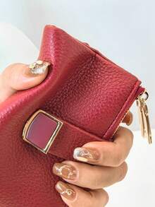 MINGYOU 女士短款按扣钱包，PU软皮多功能时尚休闲卡包，拉链简约学生零钱包，小巧时尚，方便携带，女士钱包，迷你钱包，小钱包，可爱钱包，教师配件，可爱钱包，复古钱包 - 紅色 - 查看 2