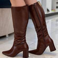 Rosavivi Women's Ankle Boot, Plain, Pointed Toe, Chunky Block Heel, Comfortable, Elegant, Modern, Fashionable, Blogger Style, With Zipper 3700 - 咖啡棕 - 查看 1