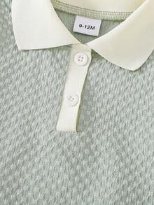 2-pack grön våffelmönstrad pikétröja och matchande shorts för babypojke, vår/sommar - Grön - Visa 5