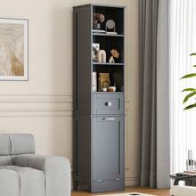 Tall Slim Bathroom Storage Cabinet With Removable Laundry Basket: 4-Shelf Freestanding Organizer + Waterproof Acrylic Door | Ideal For Bathroom/Laundry Room - 黑色 - 查看 2
