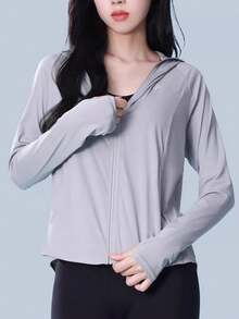 CAMEL CROWN 山茶花冰丝防晒服 女士修身夏季短款外套 轻薄透气 清凉防晒服 - 循環灰 - 查看 4