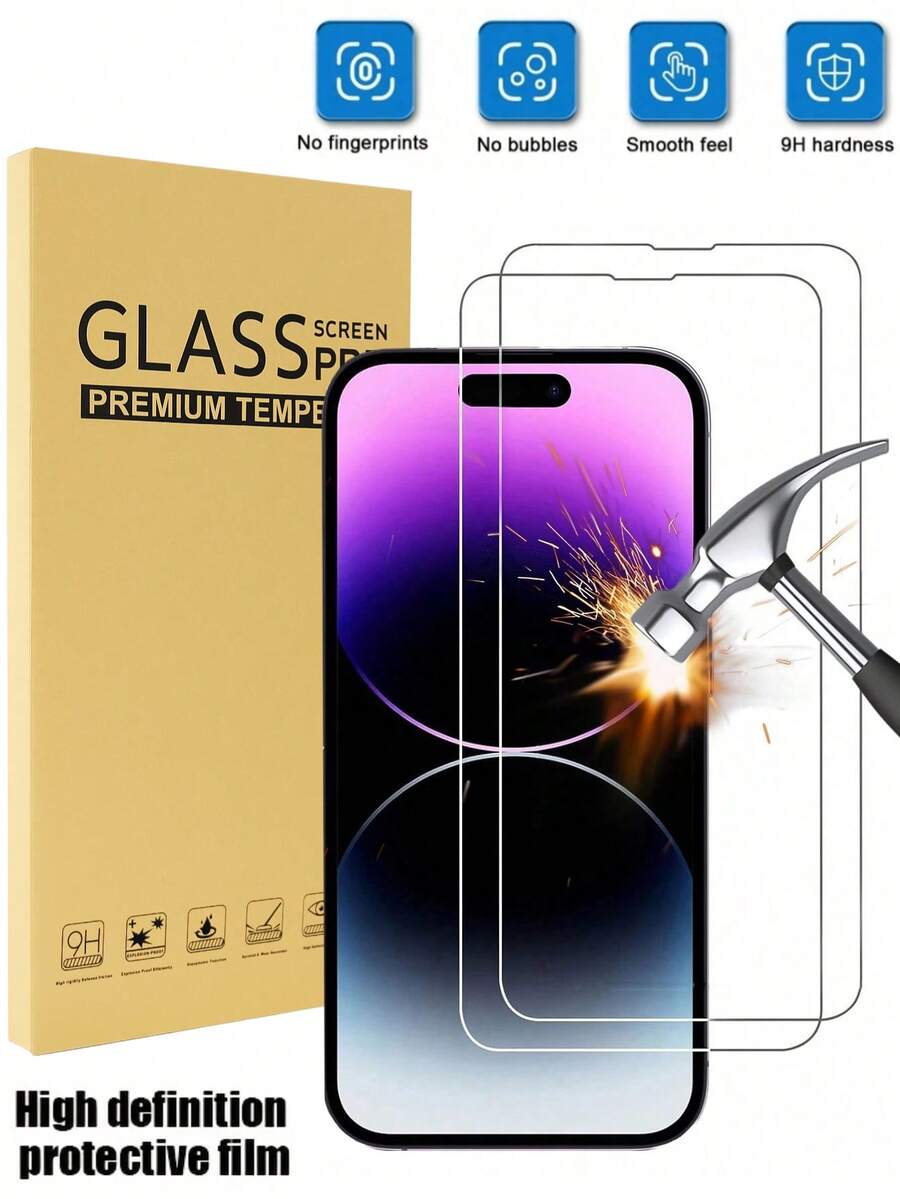 2片装屏幕保护膜，兼容 16 Pro Max、16、16 Pro、16 Plus、15 Pro Max、15、15 Pro、15 Plus、14 Pro Max、14 Pro、14、14 Plus、13 Pro Max、13、13 Pro、12、12 Pro、12 Pro Max、11、XS Max、XS、7/8/6 Plus，可搭配手机壳使用，防刮花，无气泡，清晰，耐用。 - 無色 - 查看 1