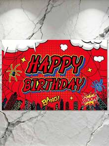 Marvel Spider-Man Birthday Background Collection - 4 Styles Of Webbed And Cartoon Superhero Theme Party Backdrops, Durable Polyester Photo Backdrop With Happy Birthday Printing, Ideal For Party Decor, Photo Booth And Wall Decoration, Perfect Gift For Fans And Kids - Multicolor - View 10