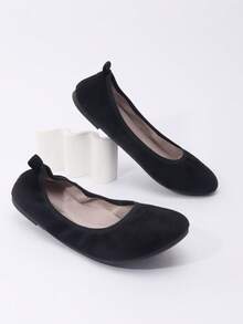 1双女士时尚黑色平底套脚舞鞋，休闲日常穿着，柔软舒适的妈妈鞋 - 黑色 - 查看 5