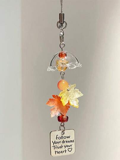 1个秋季枫叶风铃钥匙扣吊坠，适用于钱包、背包、手提包等，可DIY钥匙扣、汽车钥匙扣、情侣吊坠，是生日、聚会、家庭、情侣、朋友的理想礼物。