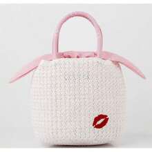 Creative Woven Women'S Handbag- Stylish Open-Top Handbag For Commuting, Daily Use & Shopping, Polyester Lining, Casual Accessory, Playful Accessory, Textured Finish - White - View 3