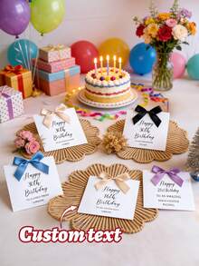 1pc Customize Text Birthday Bow Card, Luxury Birthday Card,"Happy Birthday" Greeting Card,Satin Bow Design Card,Birthday Invitations,Party Favor Birthday Card - Multicolor - View 1