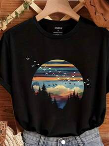 Women's T-Shirt - NEW RELEASE Tumblr Style 100% Cotton Printed Summer Fashion - 黑色 - 查看 2