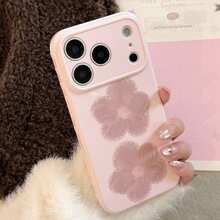 Funda de teléfono suave de primavera con flores rosa guayaba y moradas, compatible con iPhone 16/17/15 Pro Max/14, diseño lindo, geométrico, estilo coreano, artístico, minimalista, estilo Ins - Rosa Pálido - Ver 2