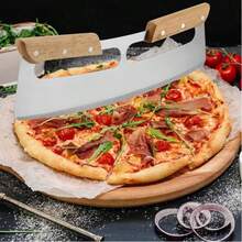 1 pieza Cortador de pizza de 14 pulgadas de acero inoxidable con hoja de cuchilla y mango de madera - Rueda rebanadora de pizza grande - Fácil de usar y limpiar - Corta la pizza sin esfuerzo - color madera - Ver 5