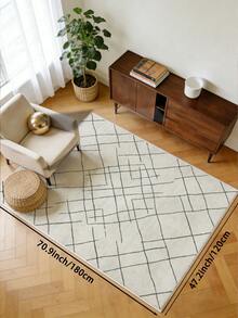 1pc Beige Area Rug, Hand-Painted Checkered Pattern, Soft & Comfortable Texture, Easy Maintenance, Non-Slip Backing, Suitable For Living Room, Bedroom, Kitchen, Dining Room, Office, Room Decor, And Doormat - White - View 13