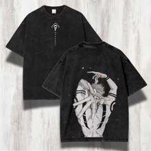 Sukuna  T-Shirt – Oversized Acid Washed Anime Tee – Cursed King Manga Shirt Gift For Him Or Her - 黑色 - 查看 1