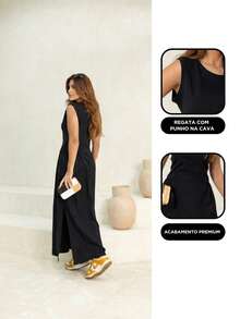 Women's Long Cotton Dress, Comfortable And Stylish, For Summer And Everyday Life - 黑色 - 查看 2