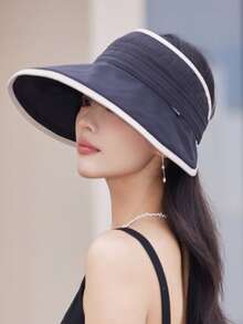 1pc Women's Solid Color Visor Hat, Minimalist Casual Fashion Versatile Baseball Cap, Lightweight Breathable For Outdoor Sports, Vacation, Commute, Adjustable Sun Hat, Suitable For Daily And Holiday Use, Hair Exposed - Solid Color - View 2
